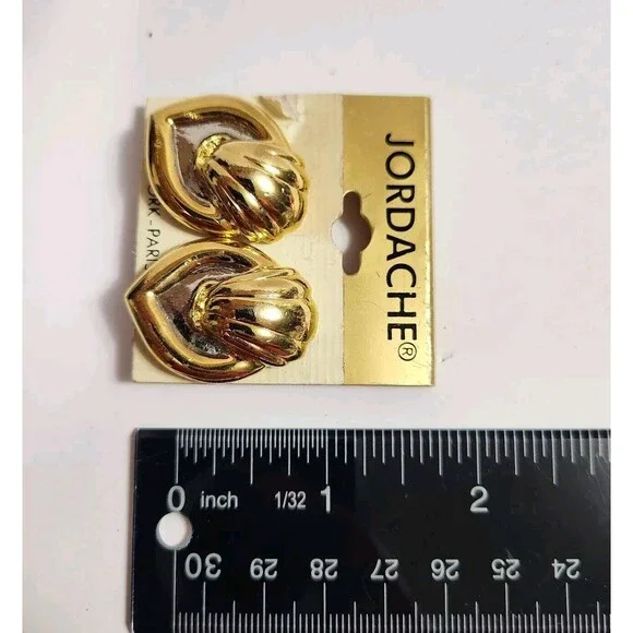 Jordache Gold Toned Framed W Silver Toned Inside Clip-On Earrings Sea Shell Loop - Picture 3 of 3